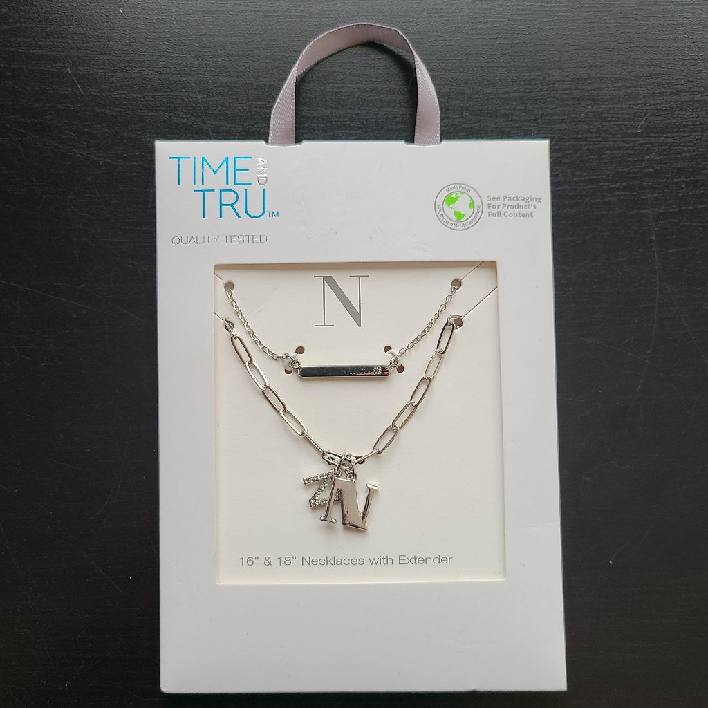 Time And Tru Set Of 2 - 16 18 Necklaces With Extender Letter N 14$